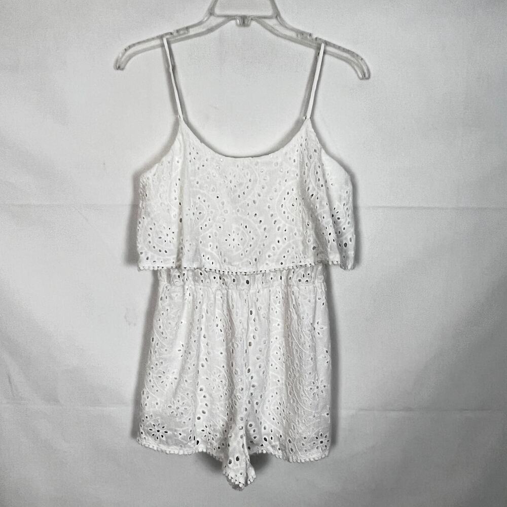LA Hearts Eyelet Sleeveless Ruffle White Romper